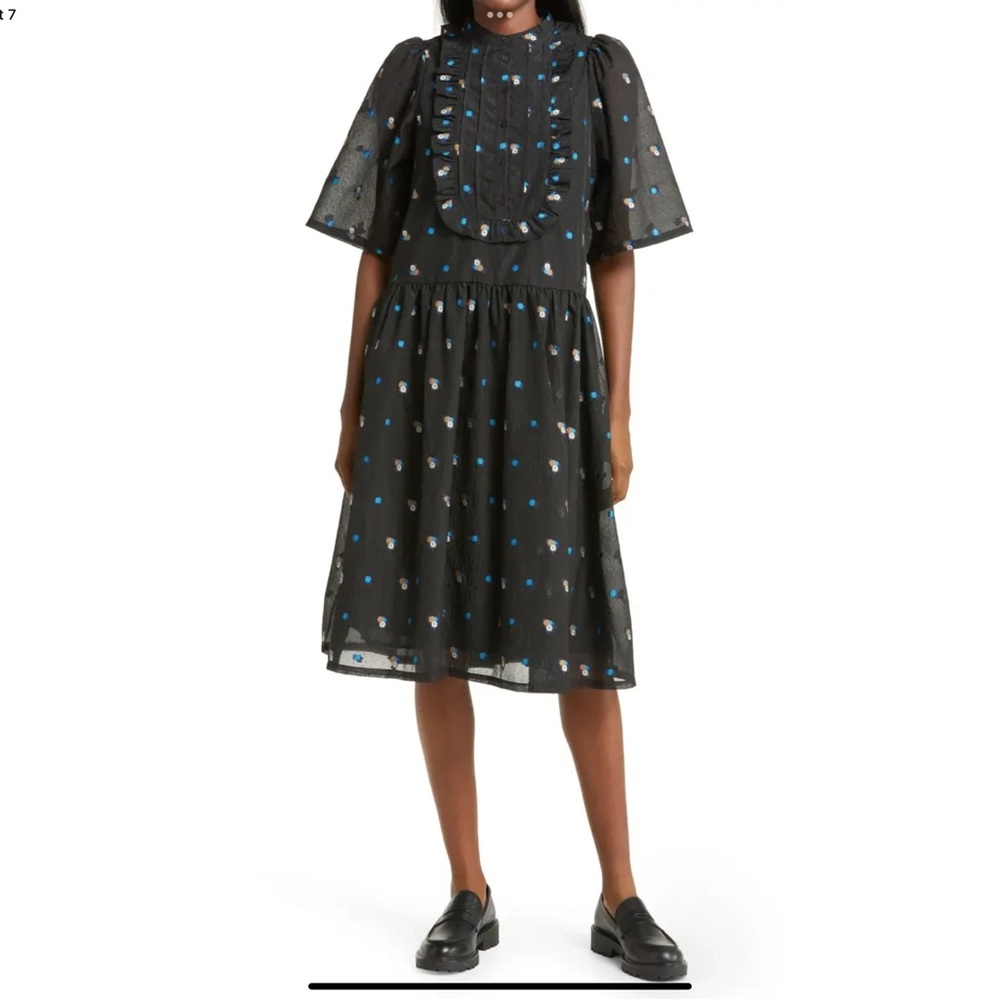 Chic Black and Blue Patterned Midi Dress